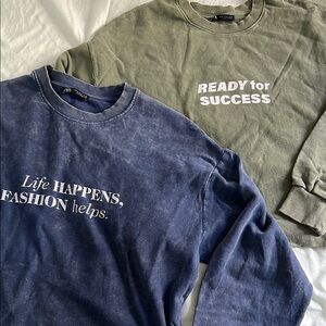 Zara Blue and Green Graphic Sweatshirts